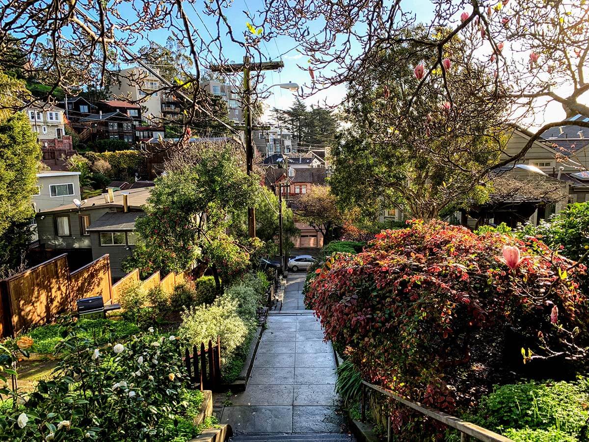 View of Vulcan stairway in San Francisco's Corona Heights neighborhood