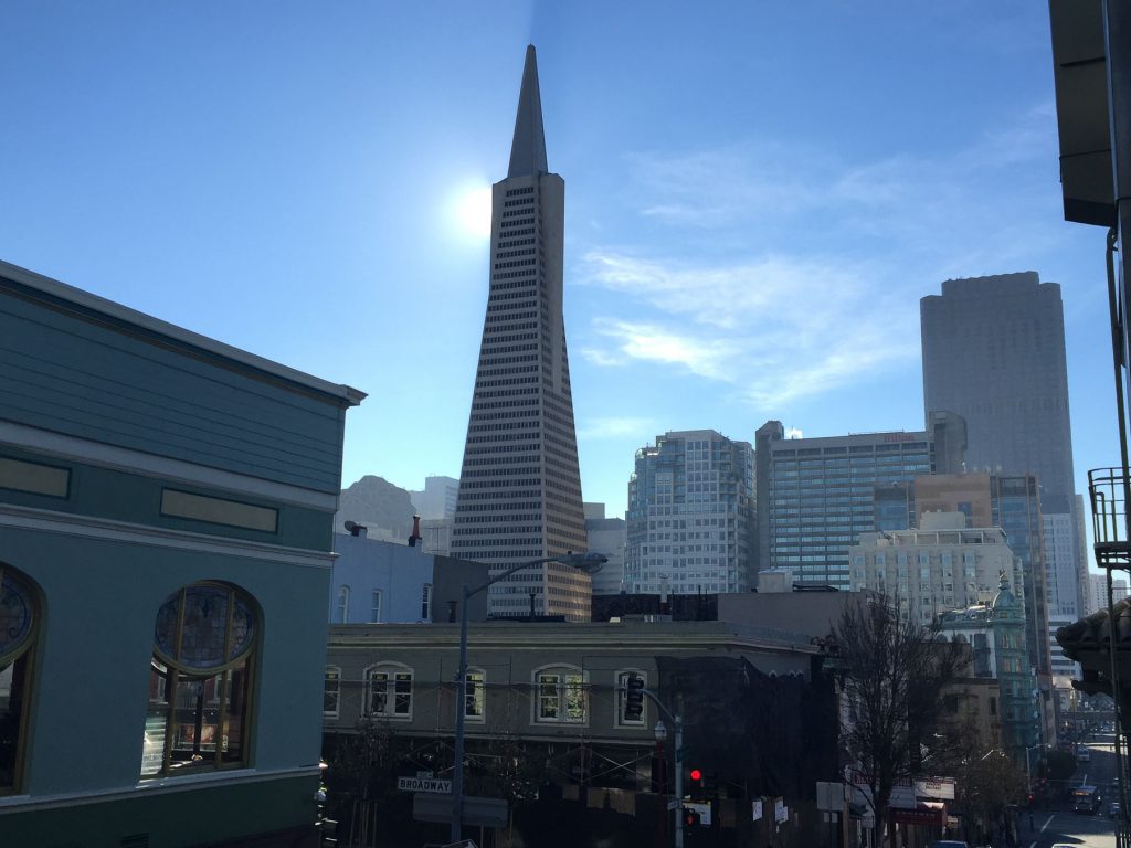 Transamerica Tower with SF condo buildings in San Francisco