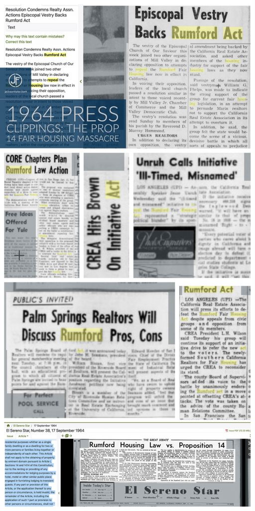 Prop 14 Headlines from 1964 newspaper clippings